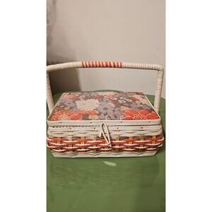 1950s woven sewing basket floral pattern A1
